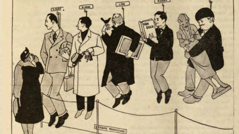 Karikatura na zidu visečih umetnikov.